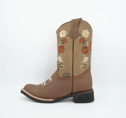 Chaparral Kid’s Crazy Leather Floral Brown Boot