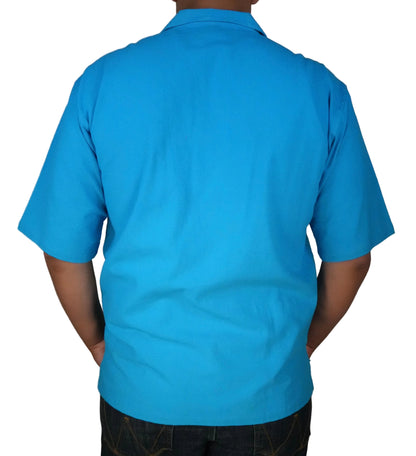 Men's Short Sleeve Cotton Guayabera - Blue