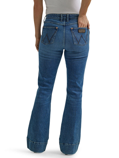 Wrangler Women's Retro Bailey Medium Blue High Rise Trouser Jean