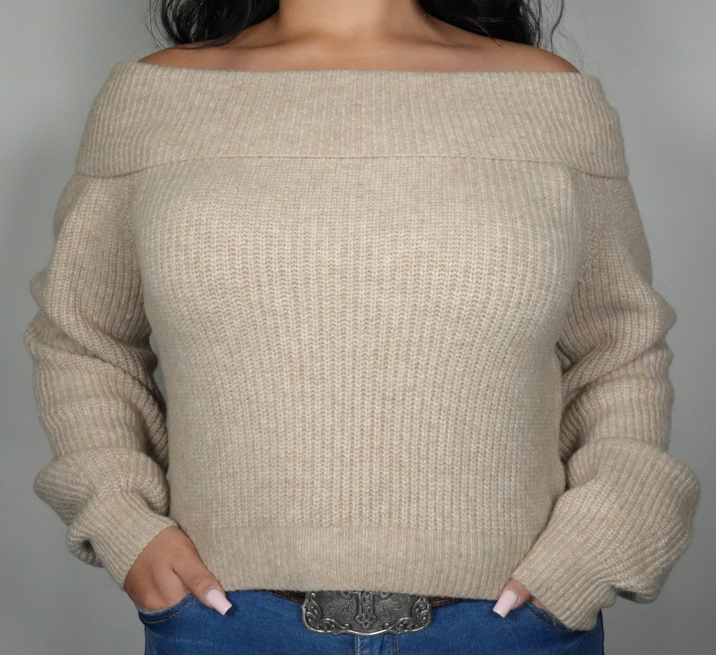 Women’s Knitted Fold Over Haze Sweater - Oat