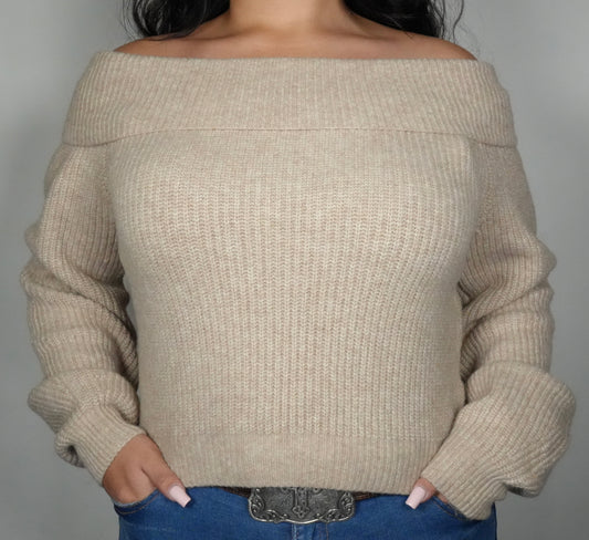Women’s Knitted Fold Over Haze Sweater - Oat