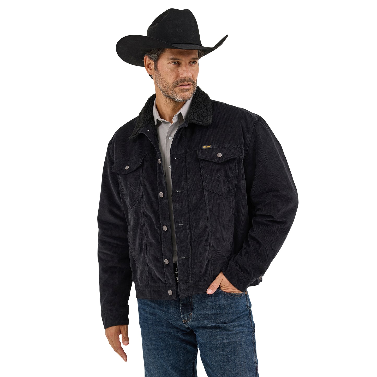 Men's Wrangler Cowboy Cut Sherpa Lined Corduroy Jacket - Black