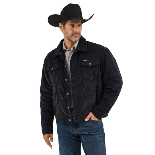 Men's Wrangler Cowboy Cut Sherpa Lined Corduroy Jacket - Black