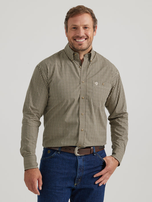 Wrangler Men’s Western Olive/Tan Check Long Sleeve Shirt