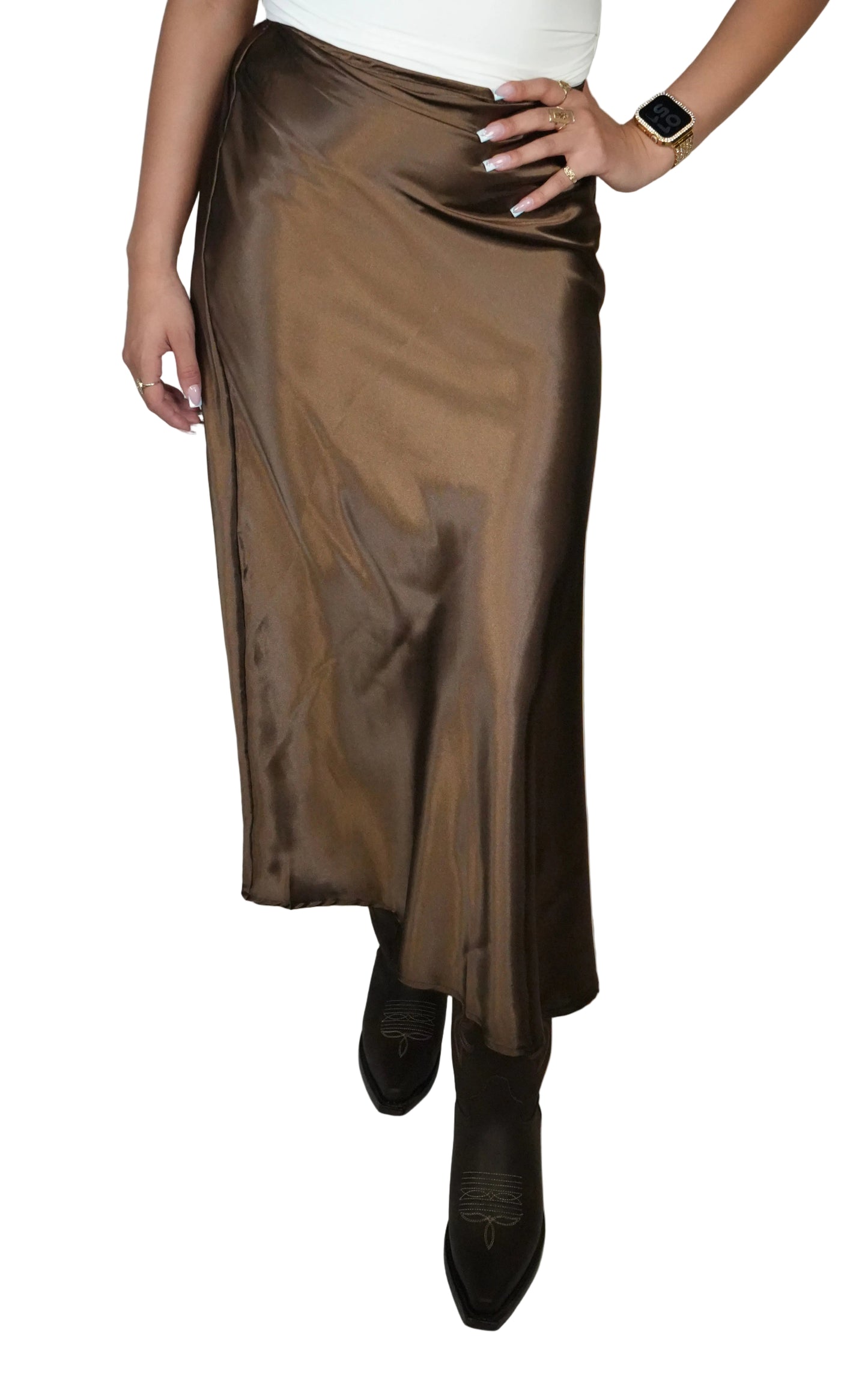 Ijoah Women’s Polyester Maxi Skirt - Brown