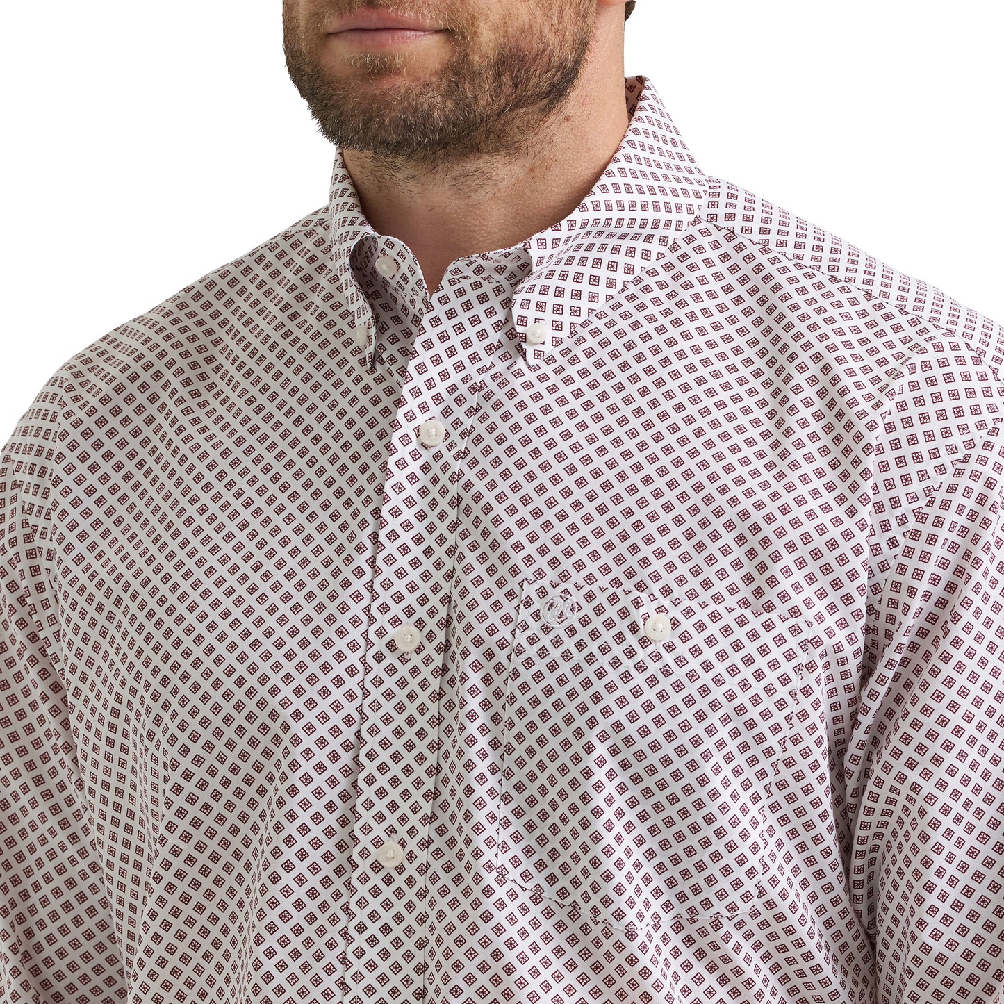 Wrangler Men's Relaxed Long Sleeve White/Burgundy Shirt