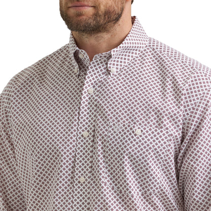 Wrangler Men's Relaxed Long Sleeve White/Burgundy Shirt