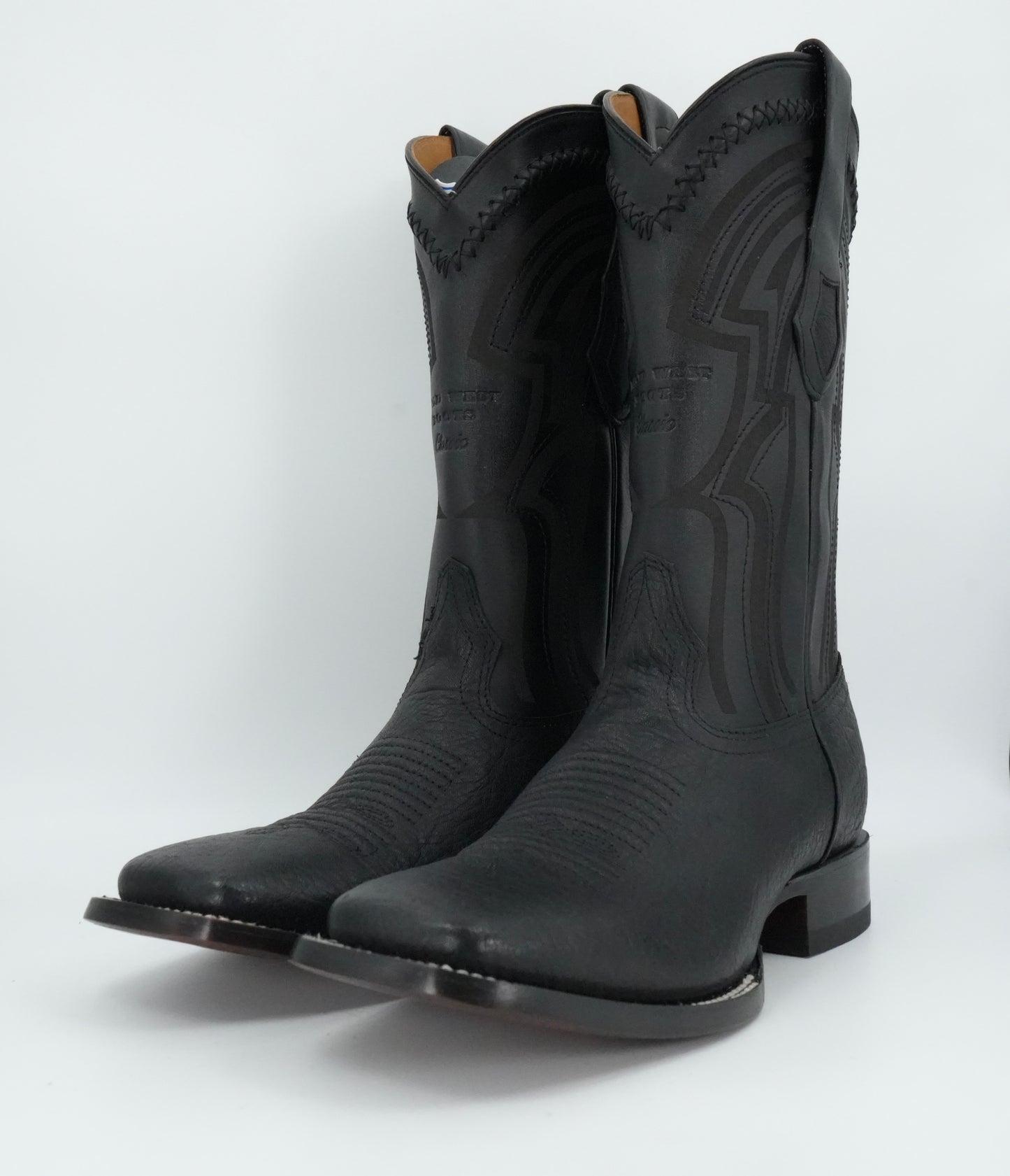 Wild West Men's Laser Bull Shoulder Black Wide Square Toe Boot