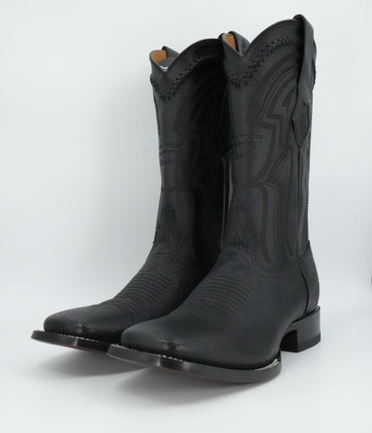 Wild West Men's Laser Bull Shoulder Black Wide Square Toe Boot