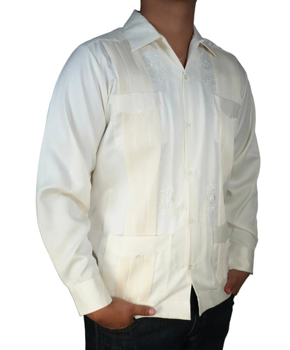 Copacabana Men's Long Sleeve Polyester Guayabera - Bone