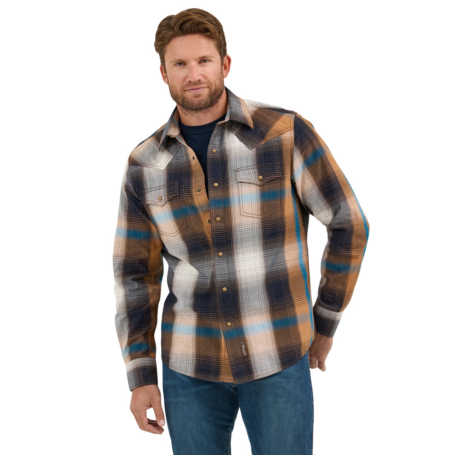 Wrangler Retro Men's Long Sleeve Western Snap Plaid Shirt - Bold Brown