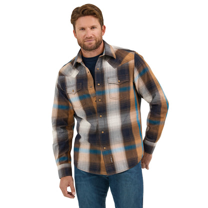 Wrangler Retro Men's Long Sleeve Western Snap Plaid Shirt - Bold Brown