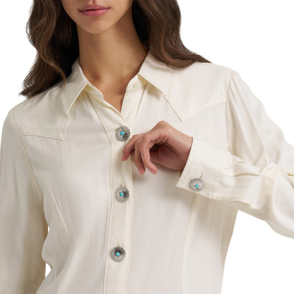 Wrangler Women's Slim Concho Button Shirt - White