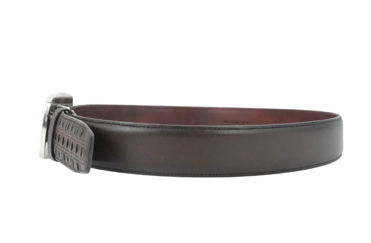 Cuadra Men's Black Embroidery Bovine Leather Belt - Honey Aztec