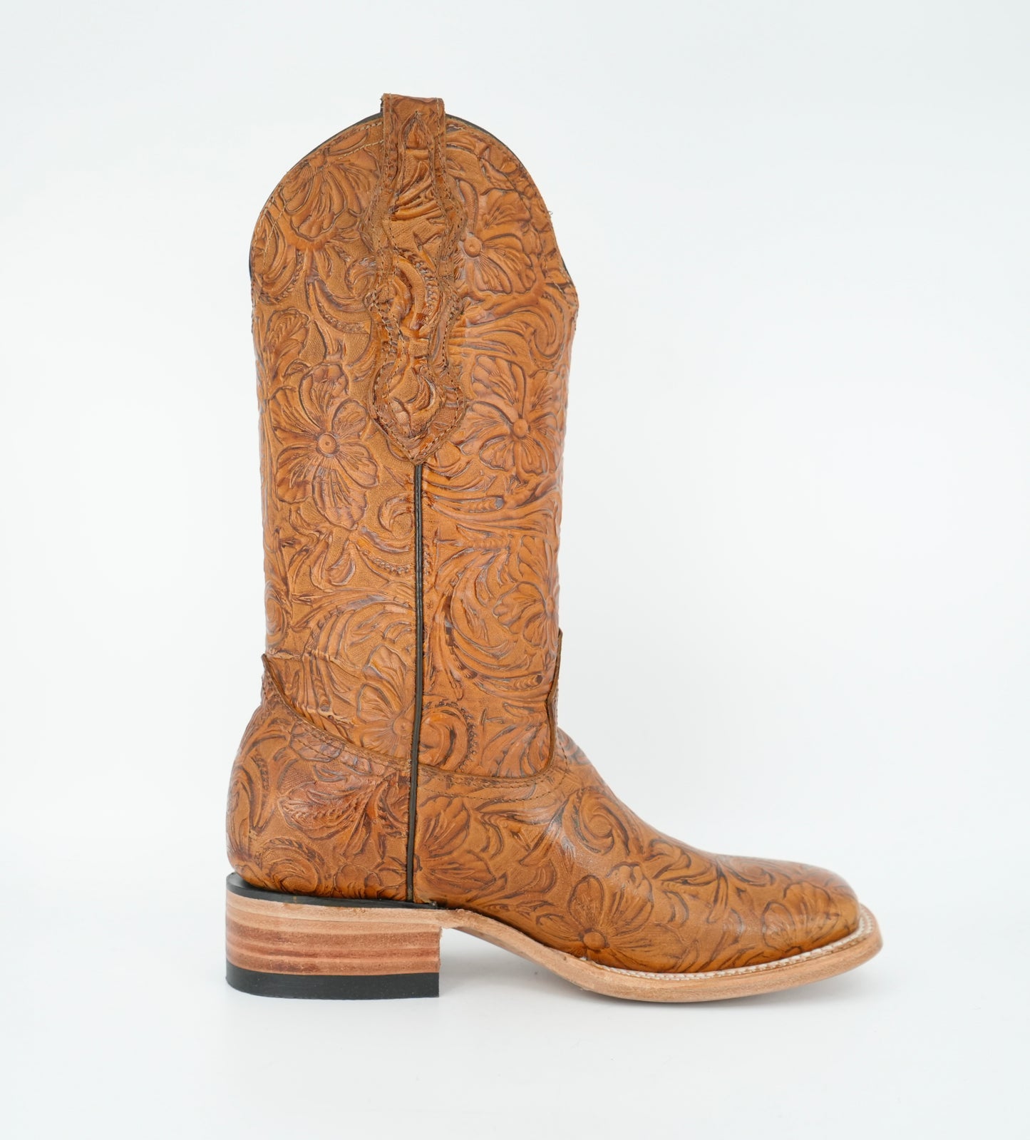 White Diamond Women's Tooled Print Honey Square Toe Boot