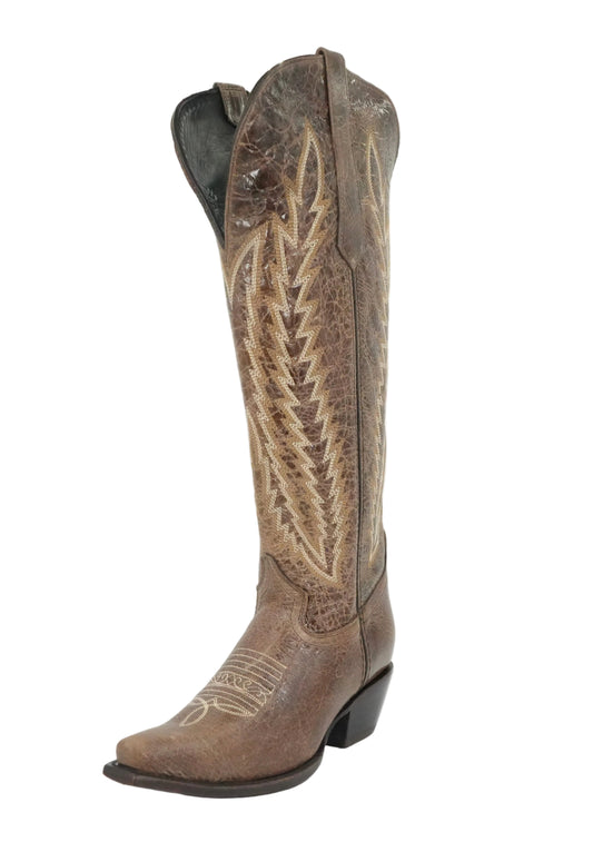 Rock'em Women's Gia Tall Wide Calf Snip Toe Boot - Rustic Brown