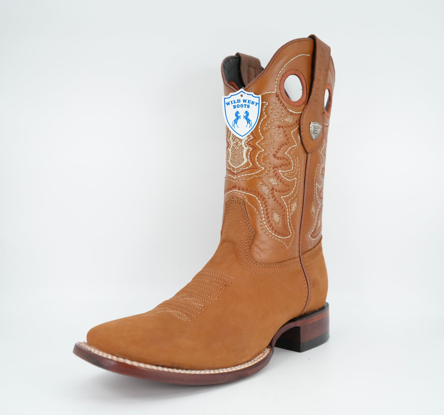 Wild West Botas Nobuk Camel con punta cuadrada para hombre