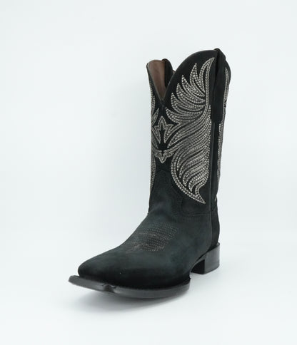 Circle G Men’s Embroidery Nobuck Black Wide Square Toe Boot