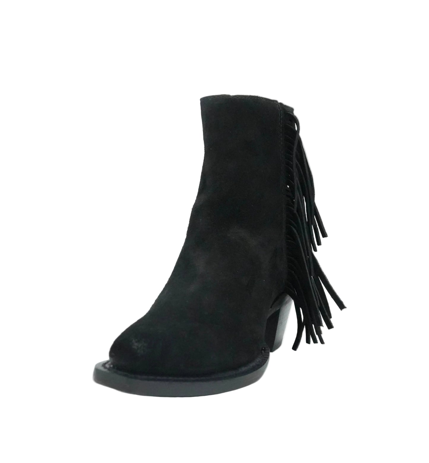 Justin Women's BEV Suede Fringe Snip Toe Short Boot - Black