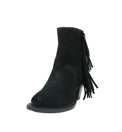 Justin Women's BEV Suede Fringe Snip Toe Short Boot - Black