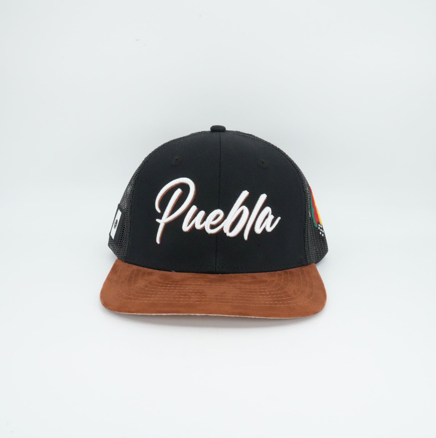 45 Puebla Cursive Trucker Cap Black Rust