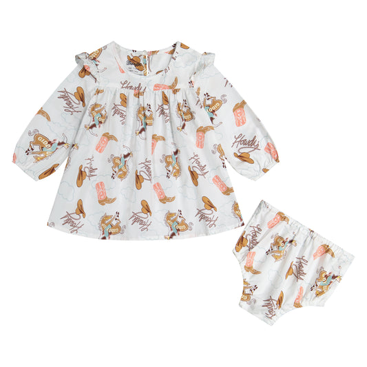 Wrangler Girl's Printed Ruffle Dress - White