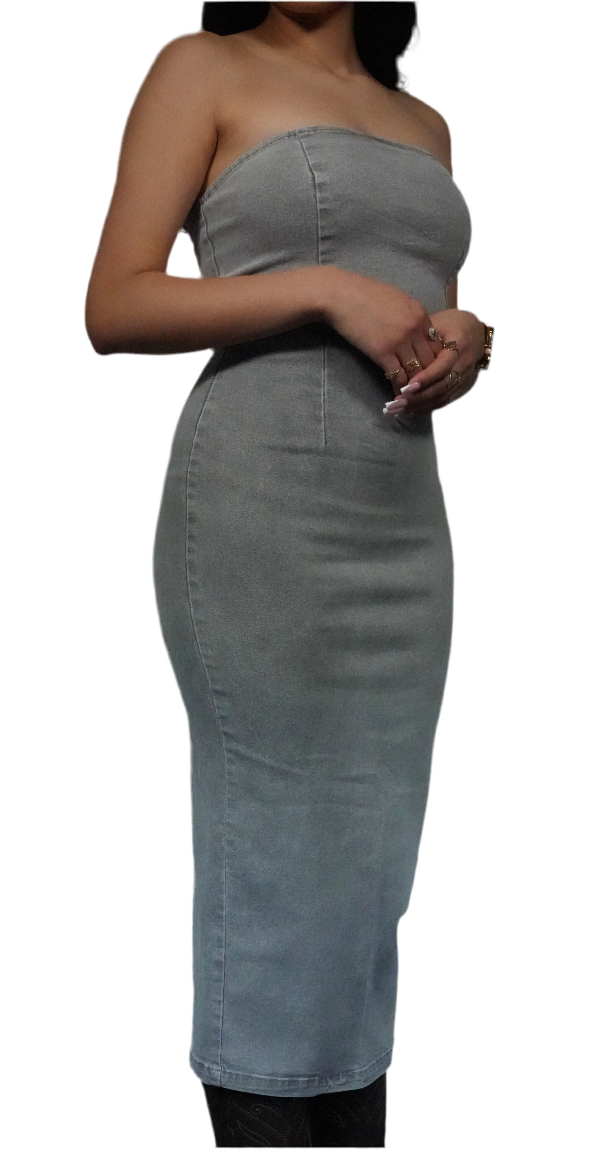grey strapless bodycon dress Grey Pu Strapless Bodycon Midaxi-Dress