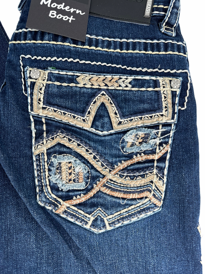 Montero Denim Cut Pointed Stitched Pocket Dark Blue Modern Boot Jean