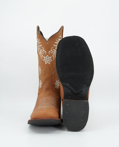 Stephy Women's Crazy Brown Floral Wide Square Toe Boot