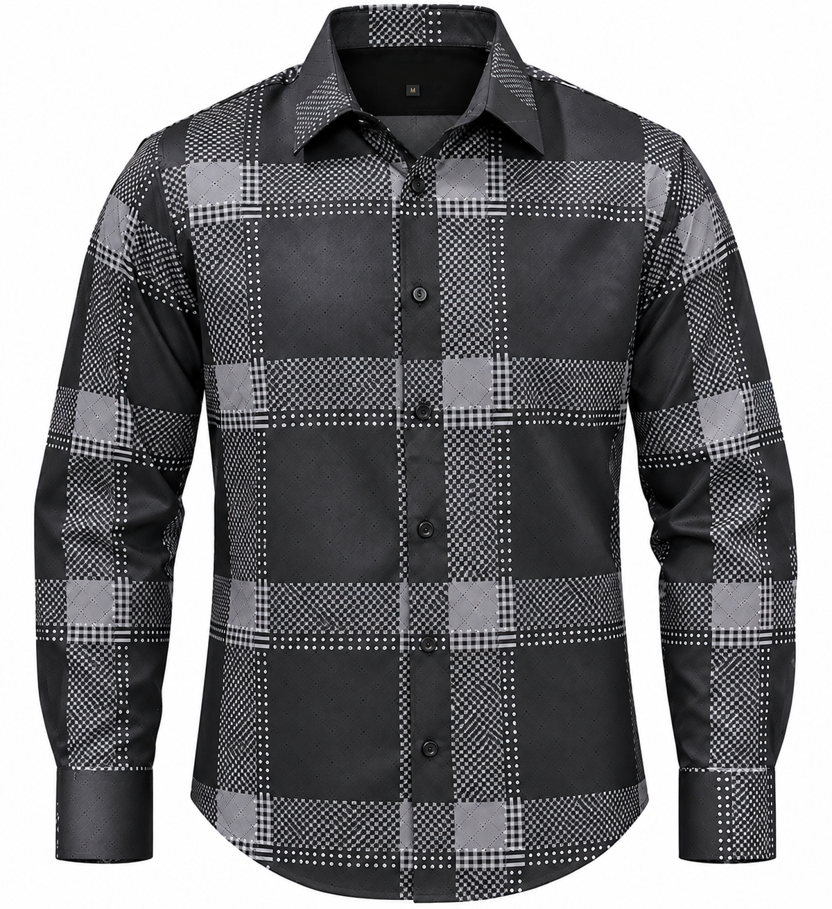 Montero Men's Checkered Print Long Sleeve Button Down - Black