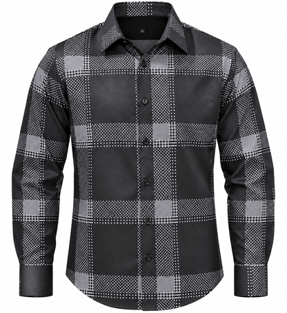 Montero Men's Checkered Print Long Sleeve Button Down - Black