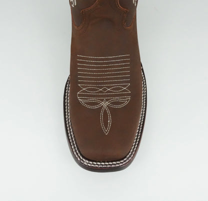 La Sierra Women's Zipper Floral Rust Stitch Square Toe Boot - Brown