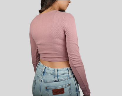 Blashe Ribbed Long Sleeve Crop Top - Mauve