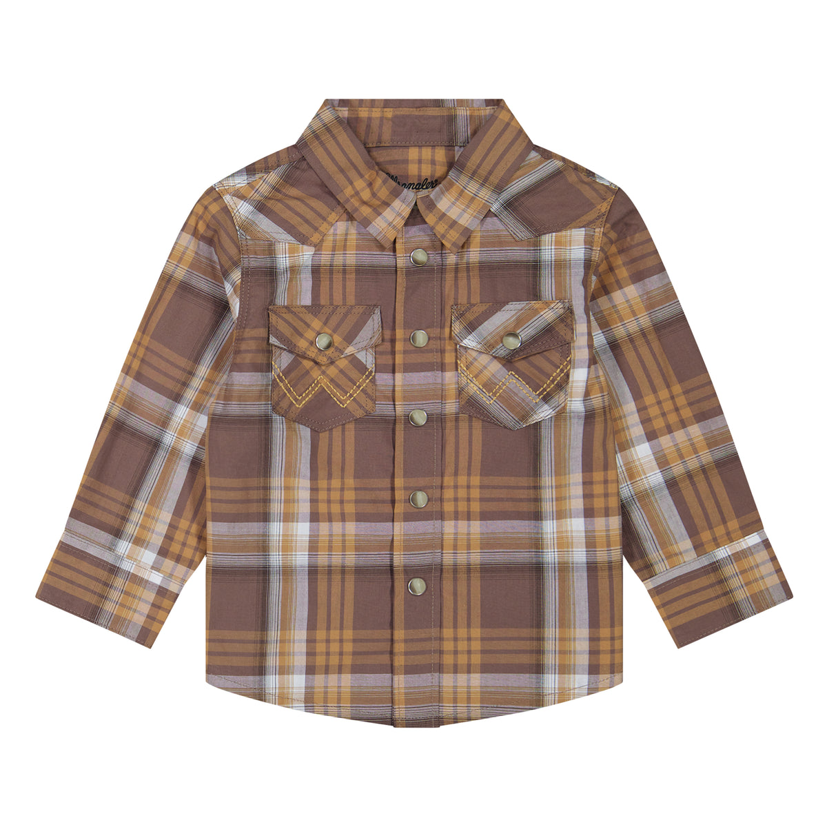 Wrangler Boy's Long Sleeve Plaid Western Snap Shirt - Brown