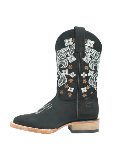 Calzatti Women's Floral Crazy Wide Square Toe Boot - Black