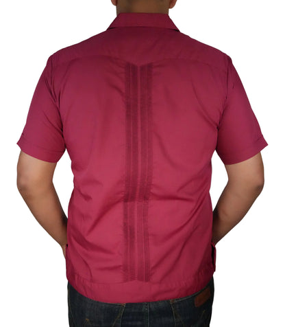 Men's Short Sleeve Polyester/Cotton Guayabera - Burgundy