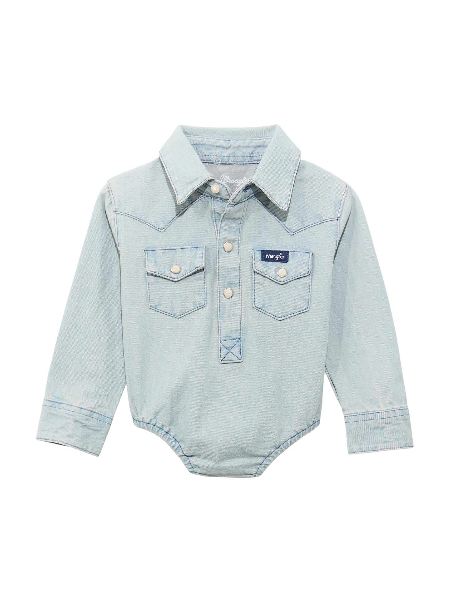 Wrangler Baby Unisex Western Long Sleeve Faded Blue Denim Bodysuit