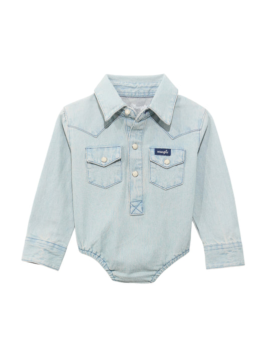 Wrangler Baby Unisex Western Long Sleeve Faded Blue Denim Bodysuit
