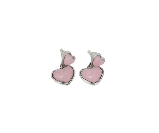 Wrangler Natural Stone Heart Shape Dangling Earrings - Pink