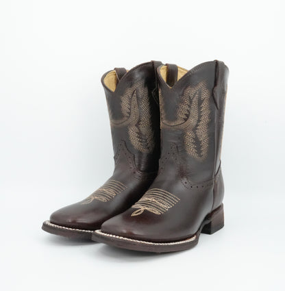 Quincy Kid's Leather Chocolate Square Toe Boot