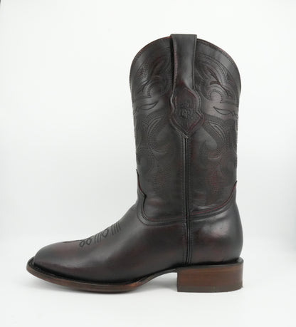 Gold Rush Men’s Leather Black Cherry Leather Wide Square Toe Boot