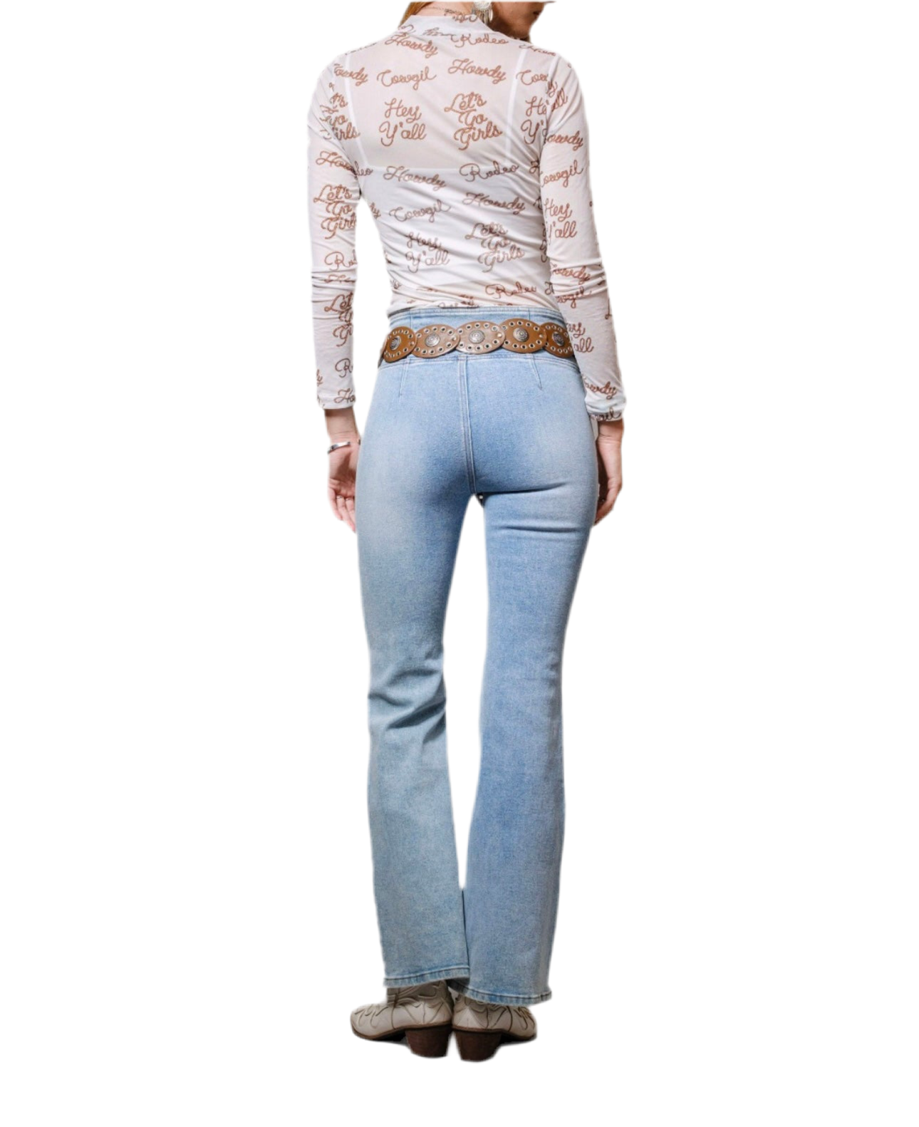 Blue B Women's Graphic Mesh Long Sleeve Taupe Top