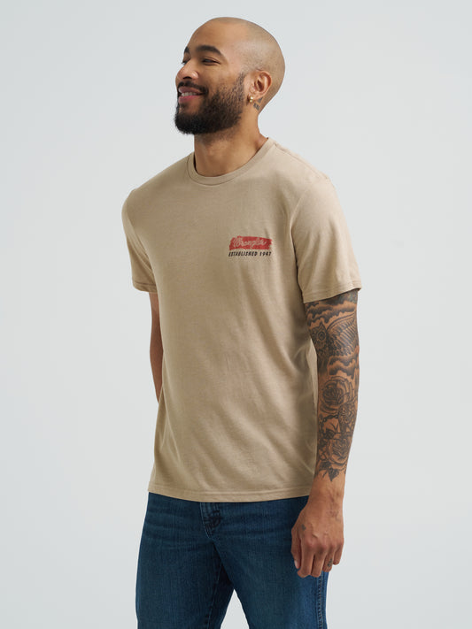 Wrangler Men's Short Sleeve Bucking Cowboy Back Graphic T-Shirt Light Brown