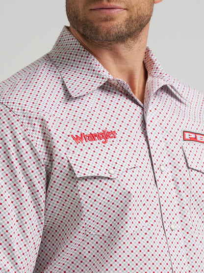 Wrangler Men's PBR Logo Long Sleeve Red Diamond Western Snap Shirt