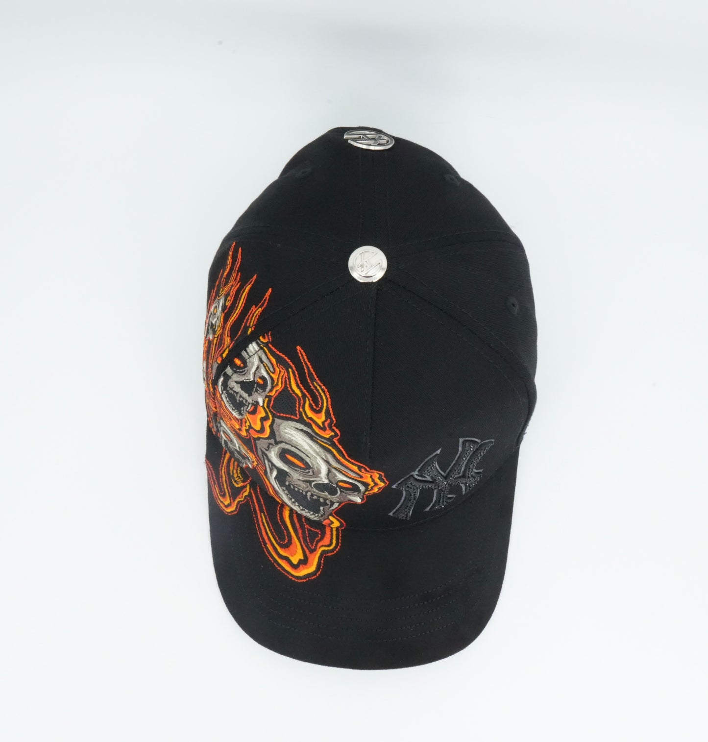 Kevin Hats NY Bling Skull Flames Black Cap