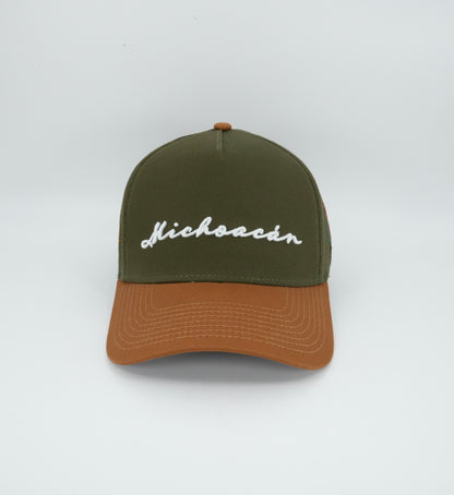 45 Michoacan Cursive Trucker Cap Olive-Brown