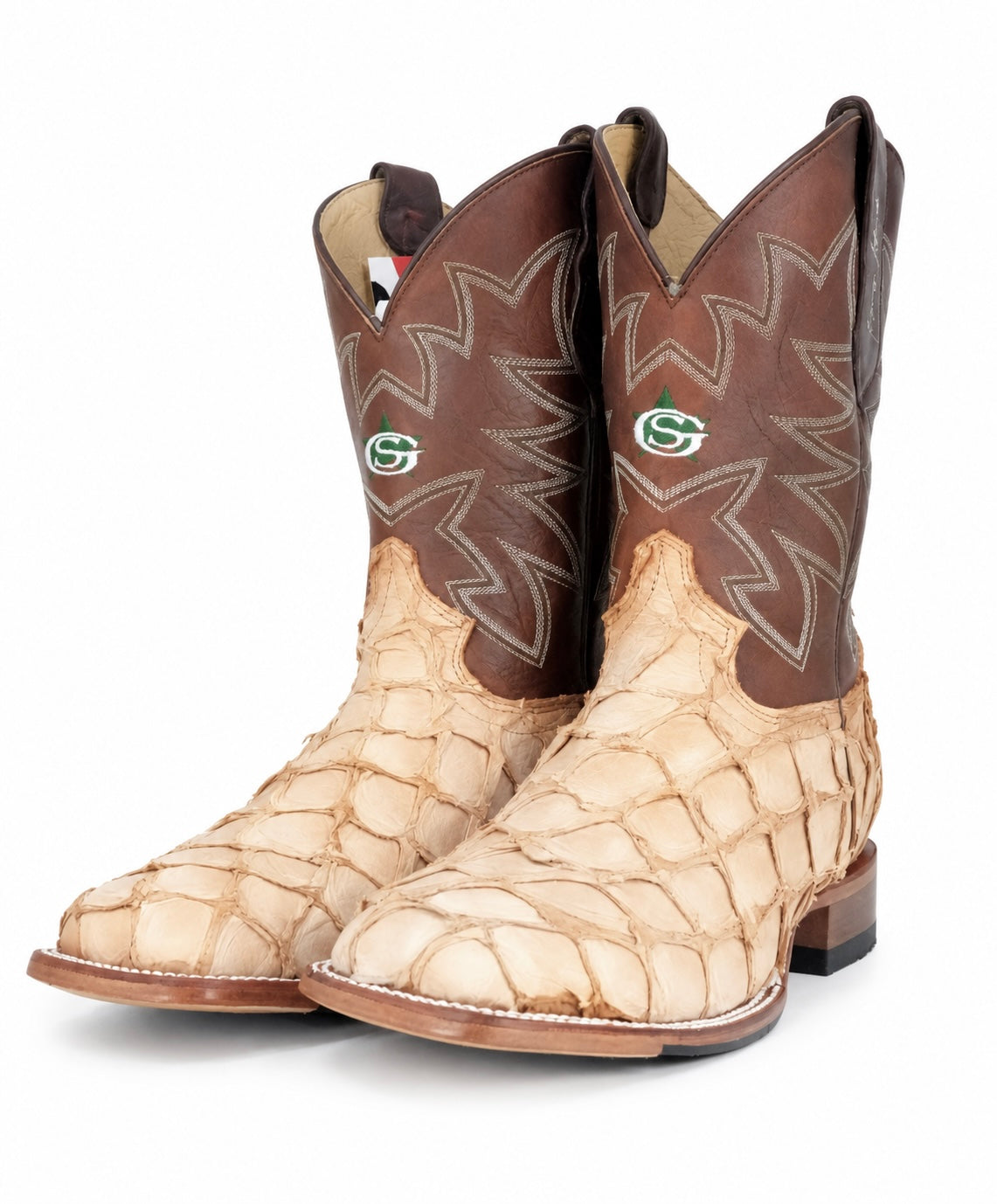 Justin Men's Genuine Pirarucu Wide Square Toe Boot - Rustic Tan