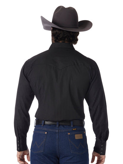 Wrangler Black Striped Long Sleeve Western Snap Shirt