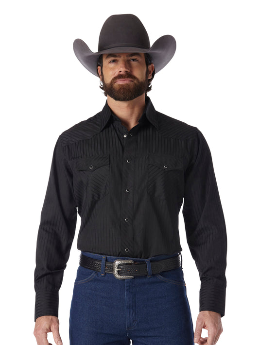 Wrangler Black Striped Long Sleeve Western Snap Shirt