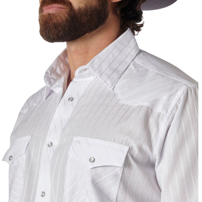 Wrangler White Striped Long Sleeve Western Snap Shirt